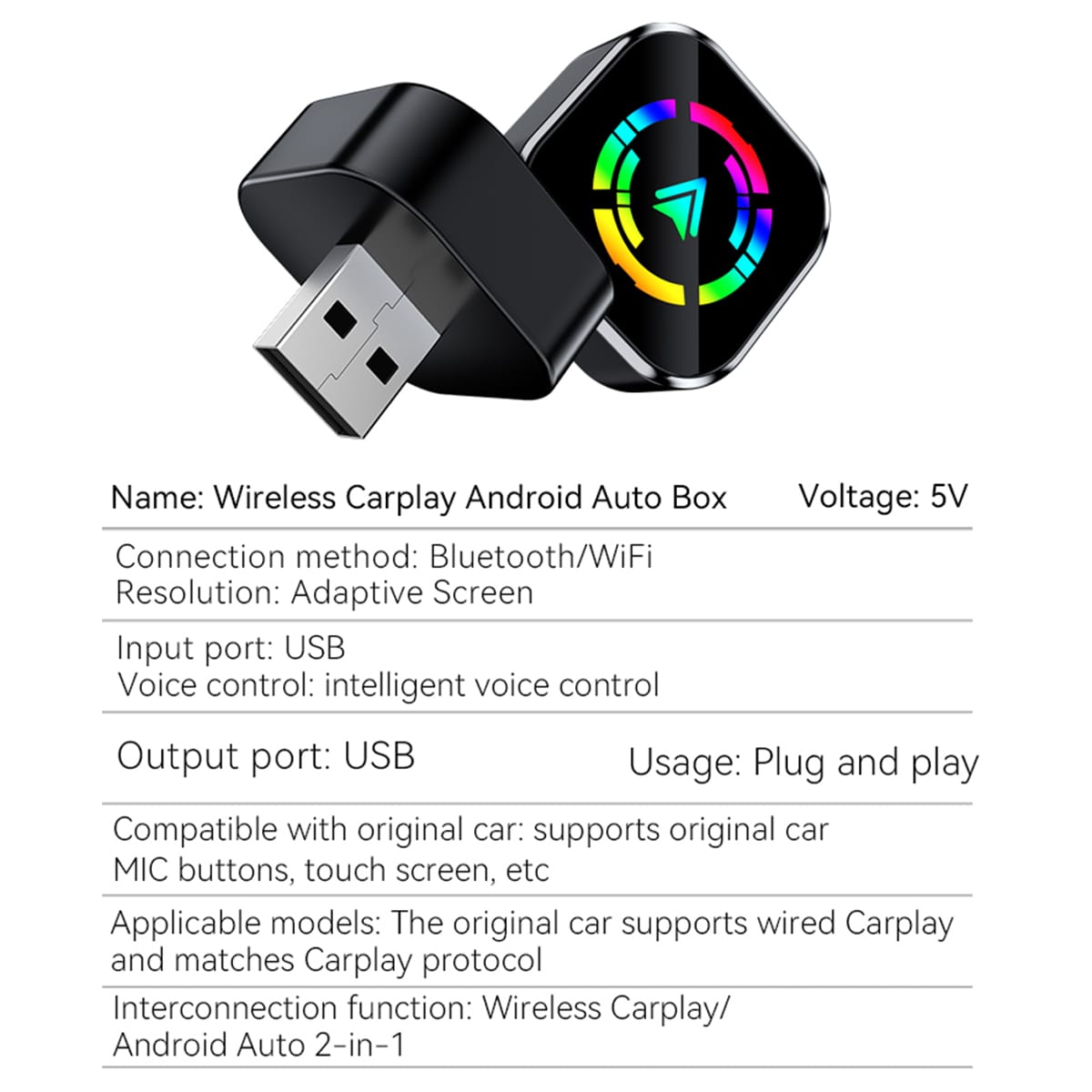CRONY: USB Wireless CarPlay Adapter For Apple iPhone Wireless Android Auto Dongle 5G