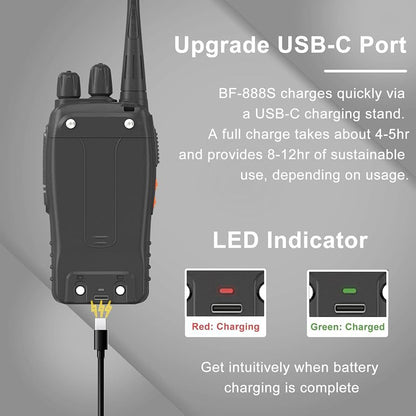 Baofeng 5W BF-888S 2PCS TYPE C  Walkie Talkies Two Way Radios Battery and Charger 2-4 KM