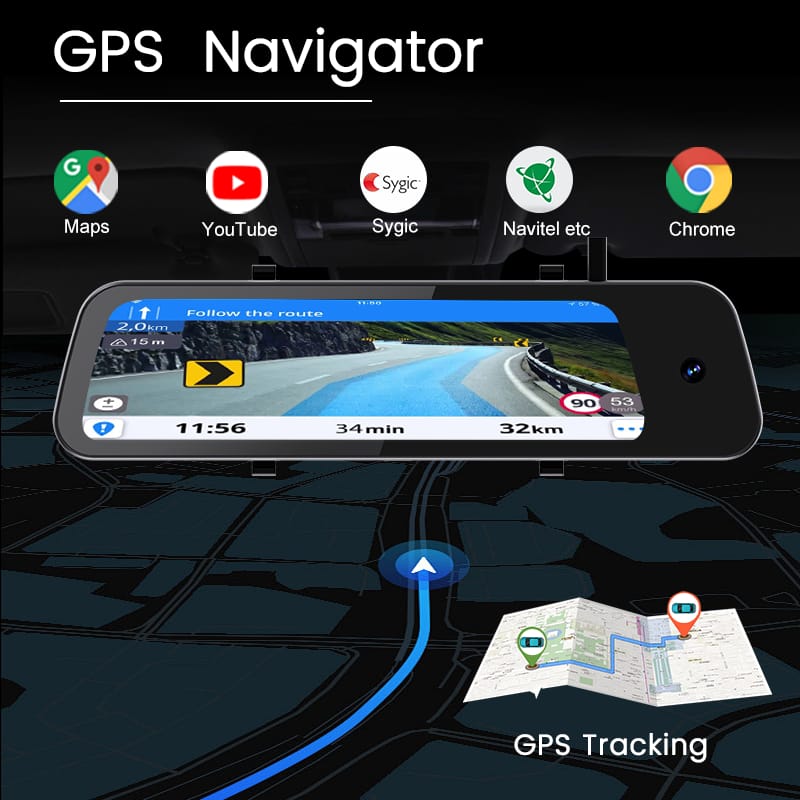 CRONY: P9000 9.66INCH 3CAMERAS 4G+ ANDRIOD DASHCAMERA