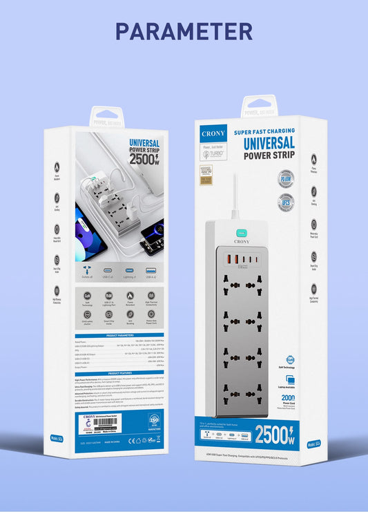 CRONY:  SC4 UNIVERSAL POWER SOCKET 65W PD GaN Desktop Power Strip 13 in 1 Multi Port 2500W High Power Multi Device Charging Power Strip Extension Socket