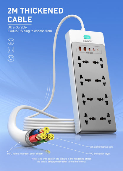 CRONY:  SC4 UNIVERSAL POWER SOCKET 65W PD GaN Desktop Power Strip 13 in 1 Multi Port 2500W High Power Multi Device Charging Power Strip Extension Socket
