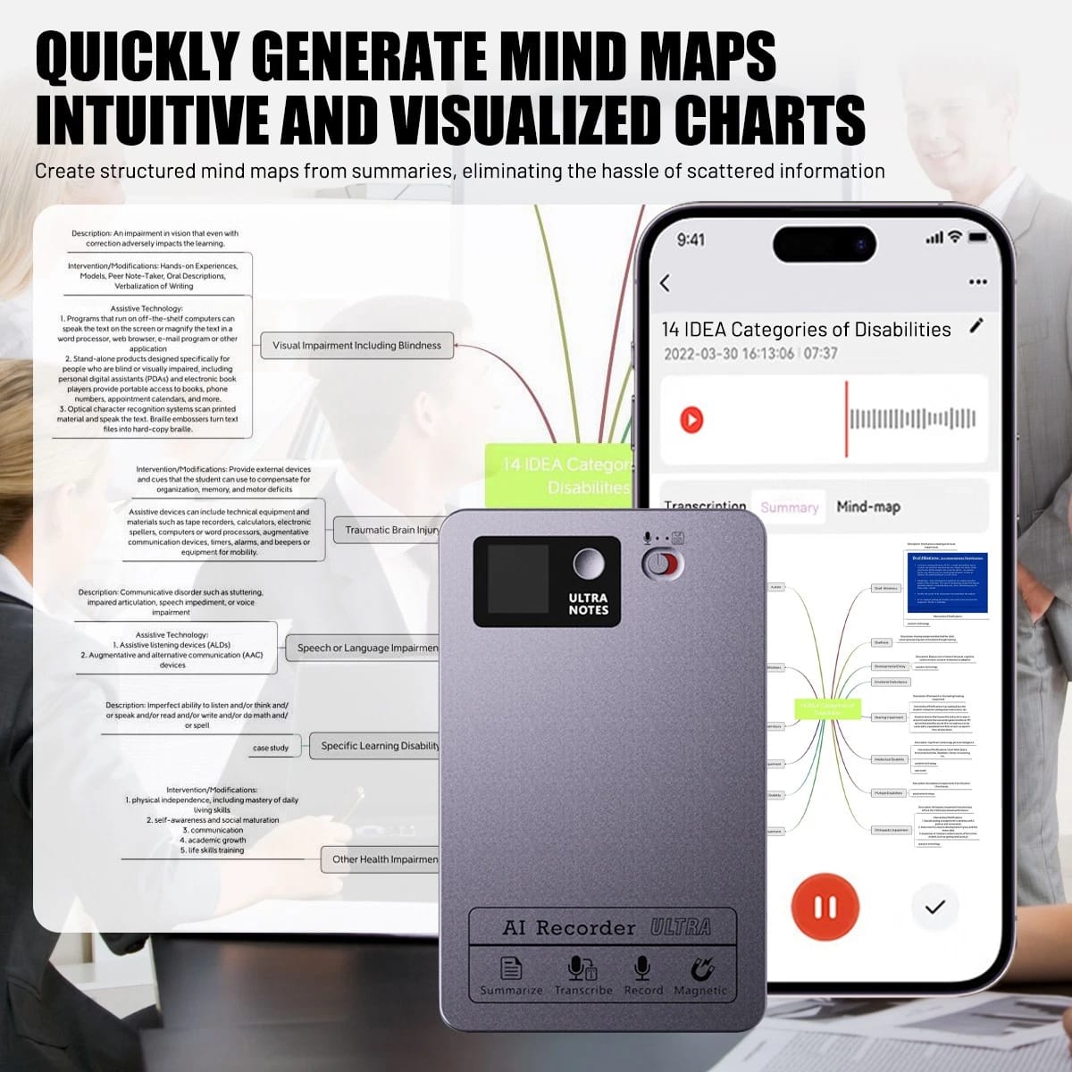 AI Voice Recorder 64GB Digital App Control 152 languages Transcribe Summarize A+
