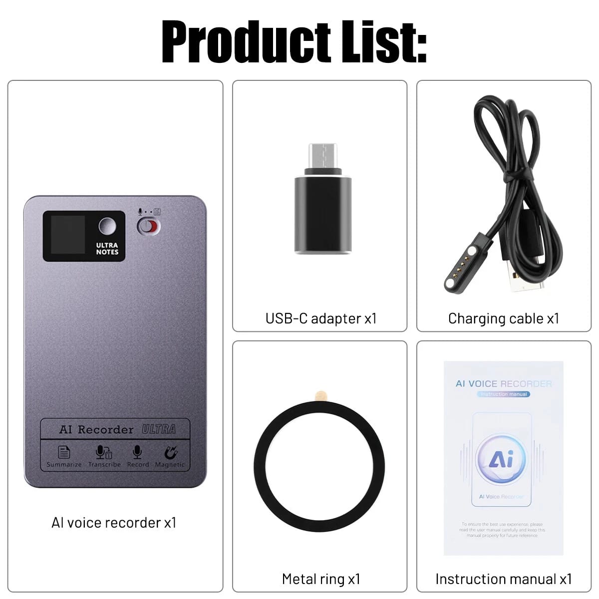 AI Voice Recorder 64GB Digital App Control 152 languages Transcribe Summarize A+
