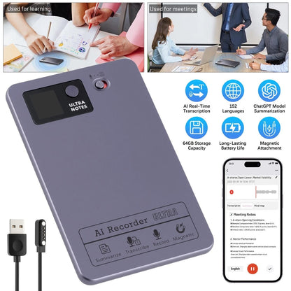 AI Voice Recorder 64GB Digital App Control 152 languages Transcribe Summarize A+