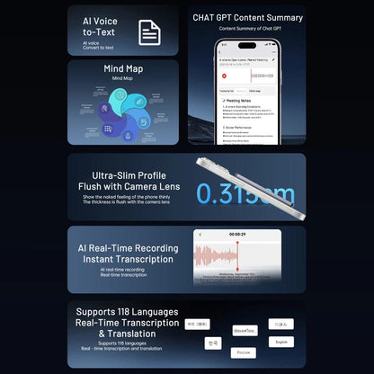 AI Voice Recorder 64GB Digital App Control 152 languages Transcribe Summarize A+