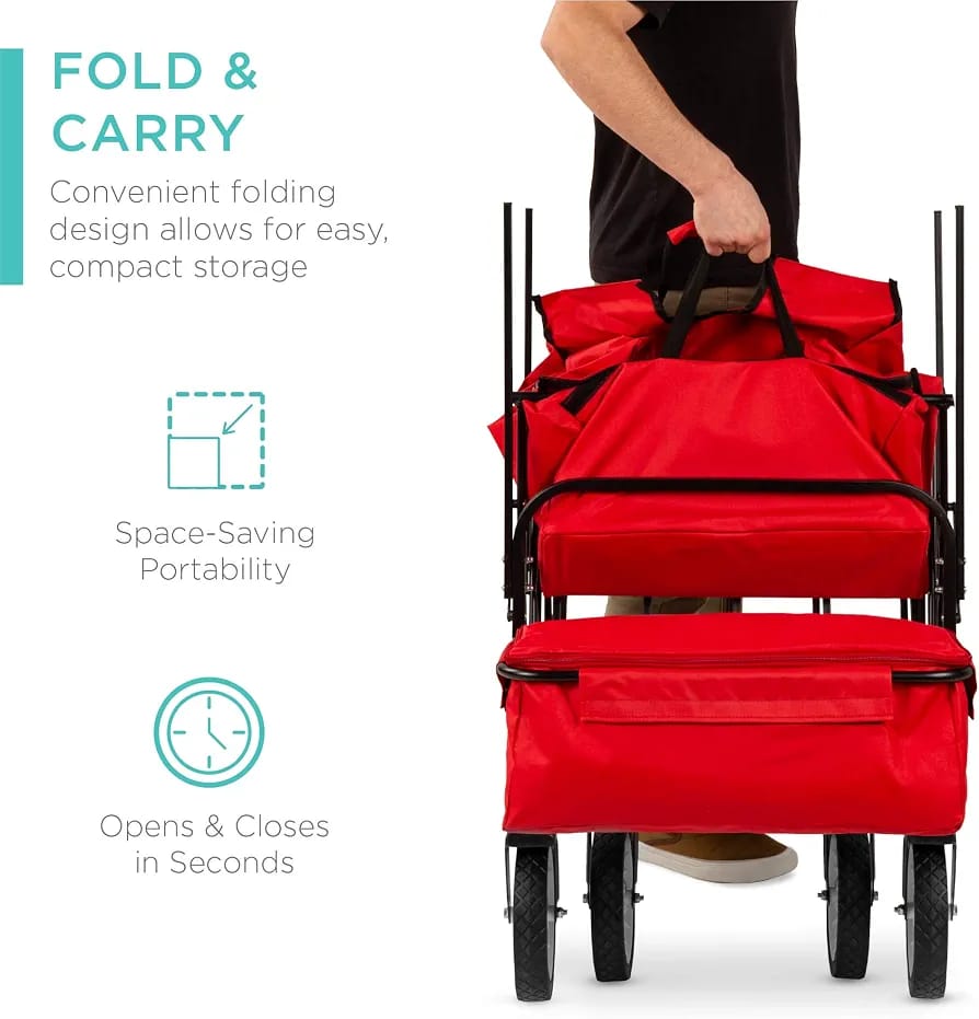 CRONY: 3015 COVER FOLDING  Outdoor  Cart for Beach, Picnic, Camping, Tailgates w/Removable Canopy, Detachable Pockets, 150lb Weight Capacity