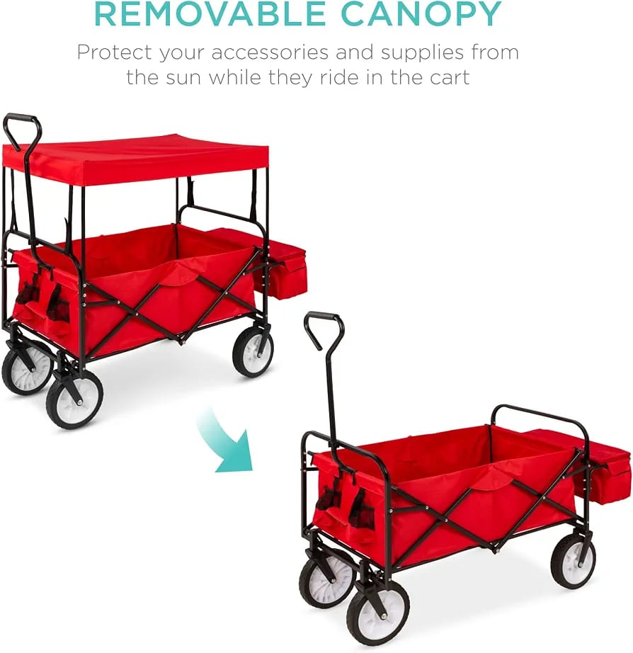 CRONY: 3015 COVER FOLDING  Outdoor  Cart for Beach, Picnic, Camping, Tailgates w/Removable Canopy, Detachable Pockets, 150lb Weight Capacity