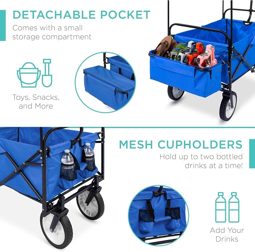 CRONY: 3015 COVER FOLDING  Outdoor  Cart for Beach, Picnic, Camping, Tailgates w/Removable Canopy, Detachable Pockets, 150lb Weight Capacity