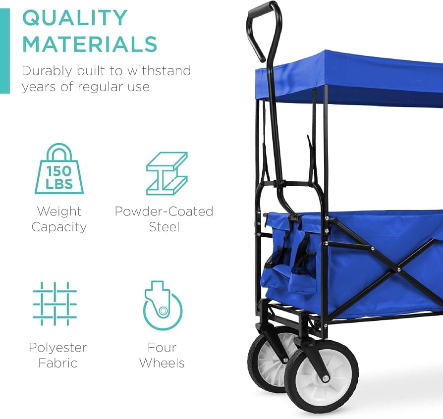 CRONY: 3015 COVER FOLDING  Outdoor  Cart for Beach, Picnic, Camping, Tailgates w/Removable Canopy, Detachable Pockets, 150lb Weight Capacity