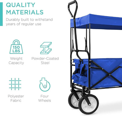 CRONY: 3015 COVER FOLDING  Outdoor  Cart for Beach, Picnic, Camping, Tailgates w/Removable Canopy, Detachable Pockets, 150lb Weight Capacity