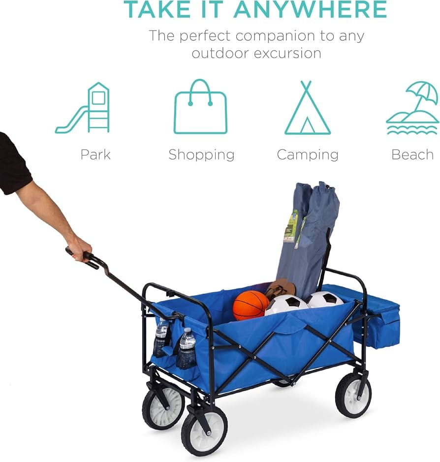 CRONY: 3015 COVER FOLDING  Outdoor  Cart for Beach, Picnic, Camping, Tailgates w/Removable Canopy, Detachable Pockets, 150lb Weight Capacity