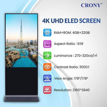 CRONY :TX55-2 55 Inch 4K Interactive Touch Screen Smart Display Android 11 LED Panel Dual Speaker Advertising machine