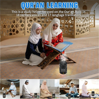 CRONY: SQ-309 Smart Quran Speaker with Electric BUkhoor Burner — features 16 reciters and 18 translations, plus app and remote control. This all-in-one oud incense diffuser, aroma diffuser, and MP3 speaker is suitable for home or car use.