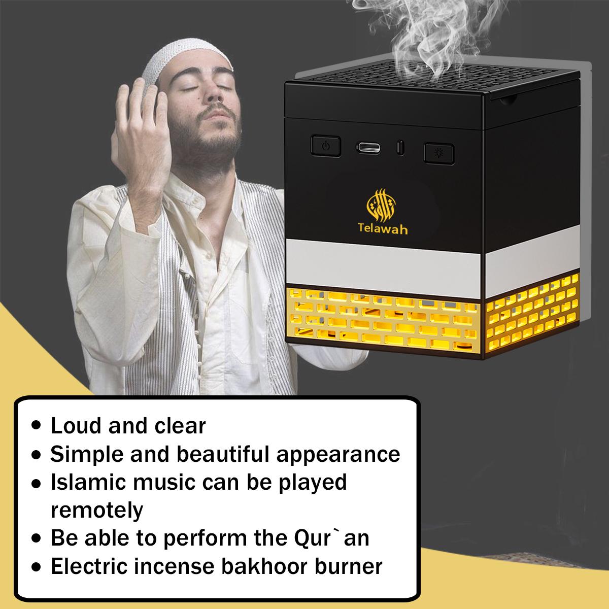 CRONY: SQ-718 Quran Speaker and Mini Bukhoor Incense Burner, Remote Control, 114 Chapters of the Quran, 18 Reciters and 16 Translations