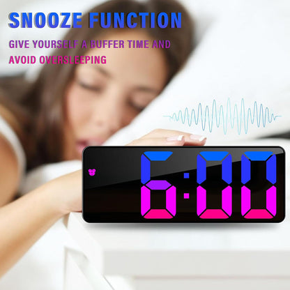 CRONY: GH0732 Colours Electronic Clock Digital Alarm Clock RGB  Colorful LED Bedside Alarm Clocks Snooze Date Time Display Color Change Big Digit Brightness Adjustable USB&Battery Powered