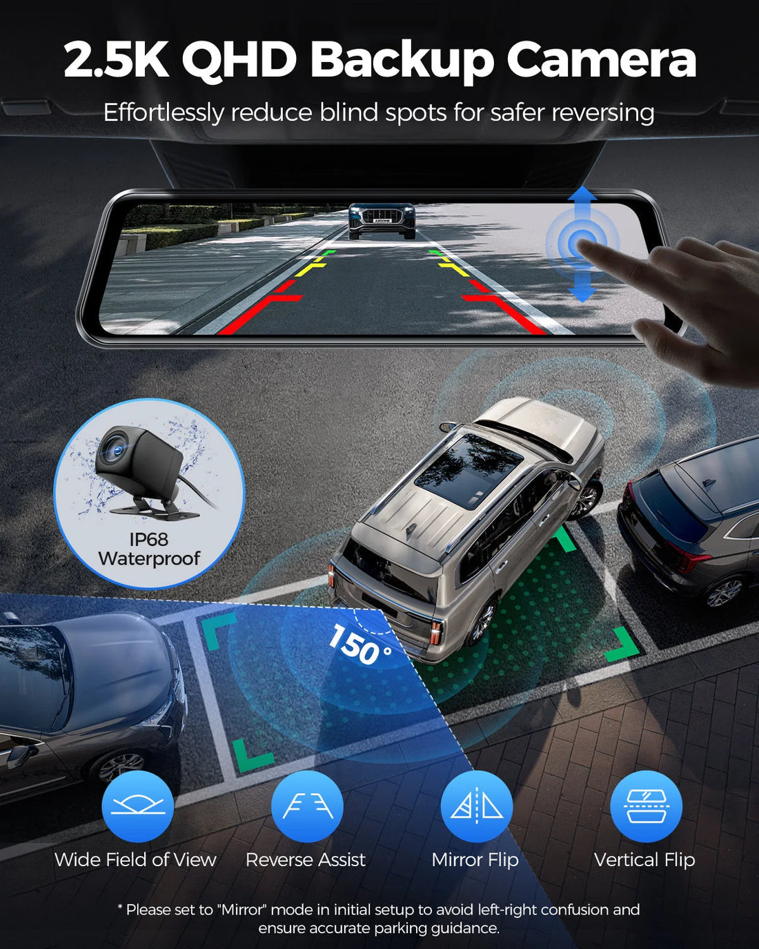 AZDOME PG17 MAX 2CH 4K Mirror Dash Cam with 12" Touch Screen