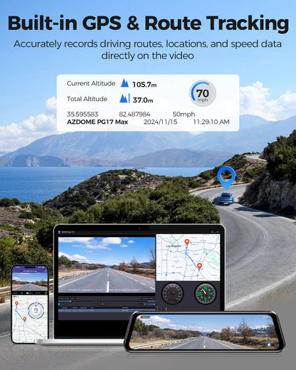 AZDOME PG17 MAX 2CH 4K Mirror Dash Cam with 12" Touch Screen