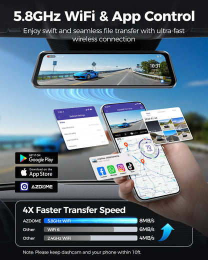 AZDOME PG17 MAX 2CH 4K Mirror Dash Cam with 12" Touch Screen