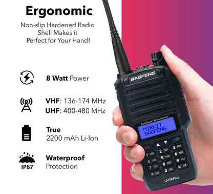 Baofeng 10W UV-9R Walkie Talkie Radio Handheld 8-15km Portable Radio Dust Cold Radio