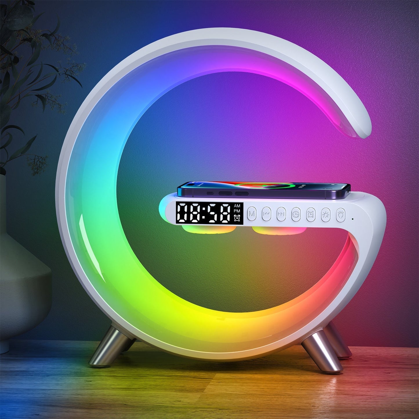 BT large G table lamp with clock strap, Wireless Charging Device with Digital Sunrise - Edragonmall.com