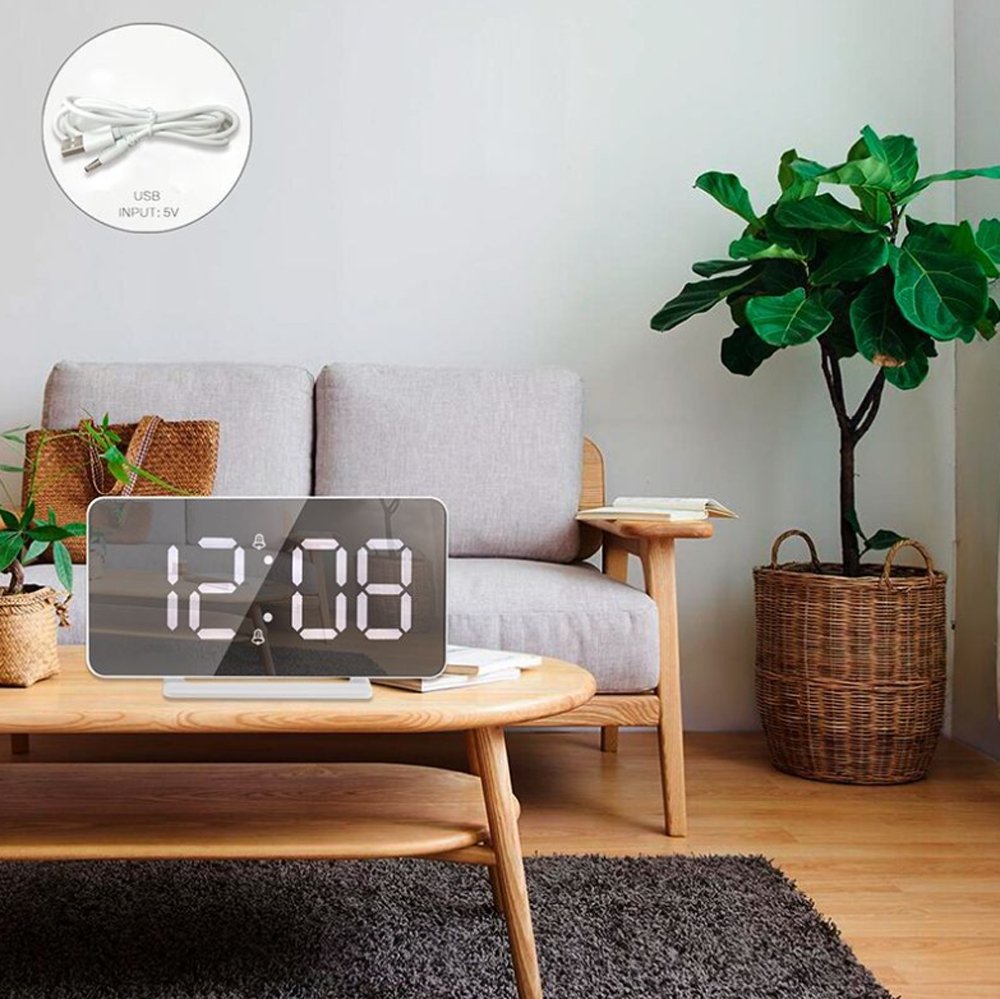 CRONY 0S-002 LED Clock Digital Clock Student Makeup Mirror Smart Electronic Bedside Alarm Clock Watch Calendar - Edragonmall.com