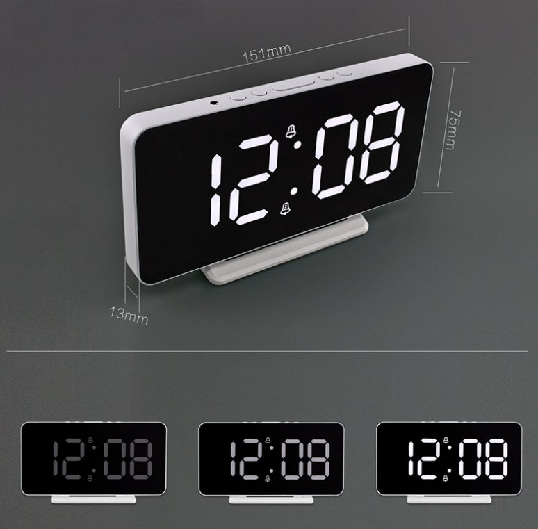 CRONY 0S-002 LED Clock Digital Clock Student Makeup Mirror Smart Electronic Bedside Alarm Clock Watch Calendar - Edragonmall.com