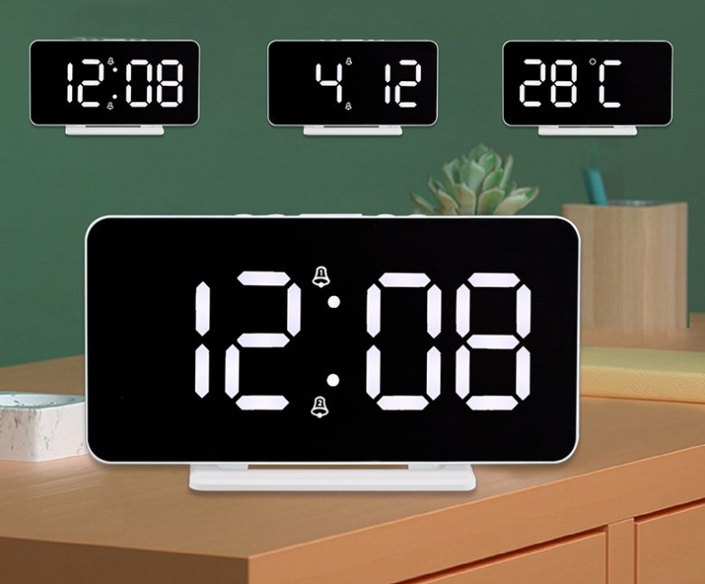 CRONY 0S-002 LED Clock Digital Clock Student Makeup Mirror Smart Electronic Bedside Alarm Clock Watch Calendar - Edragonmall.com