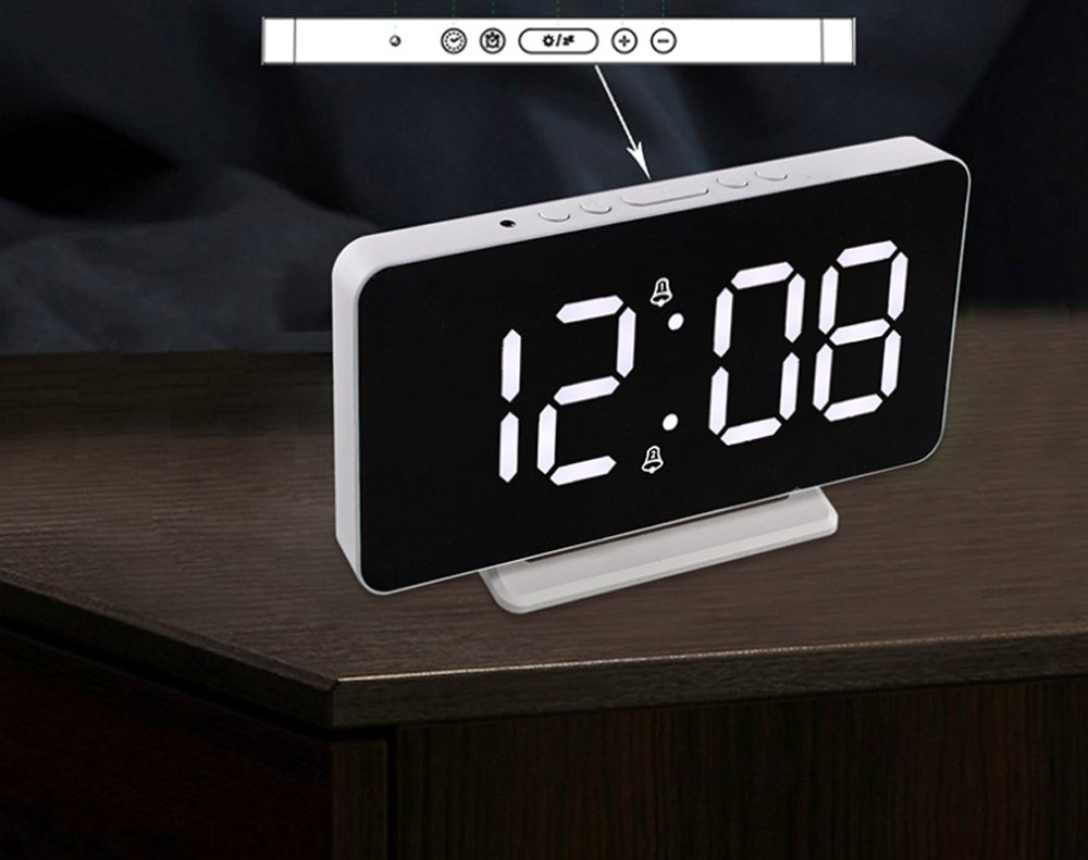 CRONY 0S-002 LED Clock Digital Clock Student Makeup Mirror Smart Electronic Bedside Alarm Clock Watch Calendar - Edragonmall.com