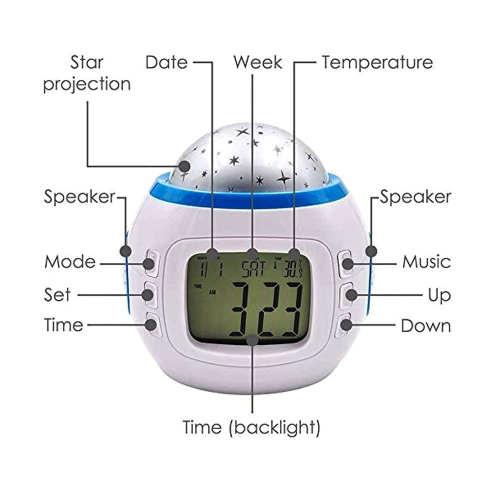 Crony 1038 Digital projector clock Multifunction Dynamic Sky Color - Edragonmall.com