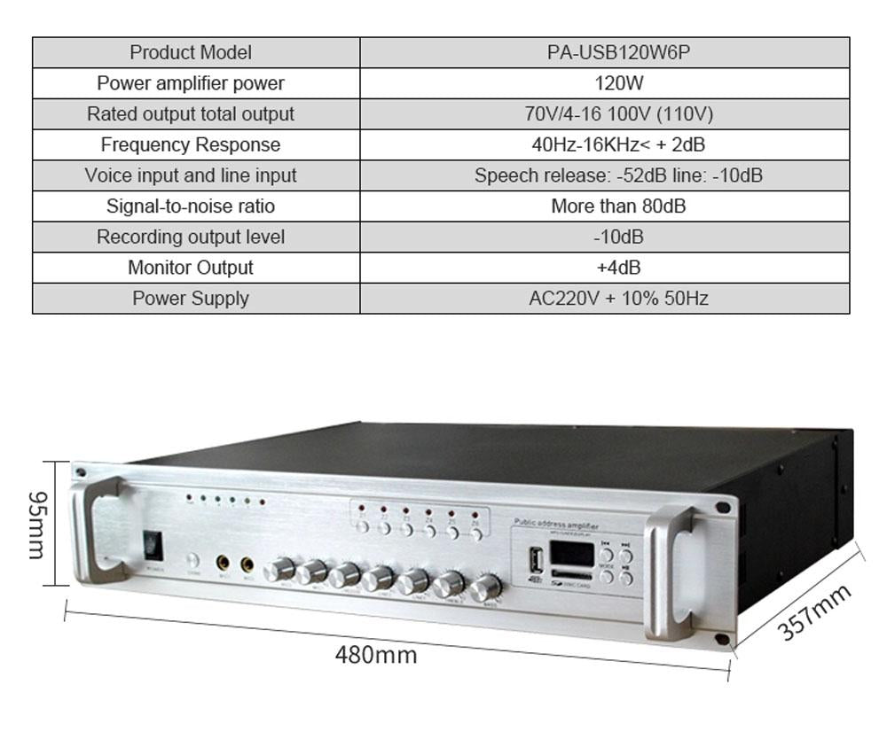 CRONY 120w Constant Voltage Amplifier With Usb/sd Card Function Ceiling Speaker Amplifier Public Broadcast Amplifier Host-pa-usb120w6p - Edragonmall.com