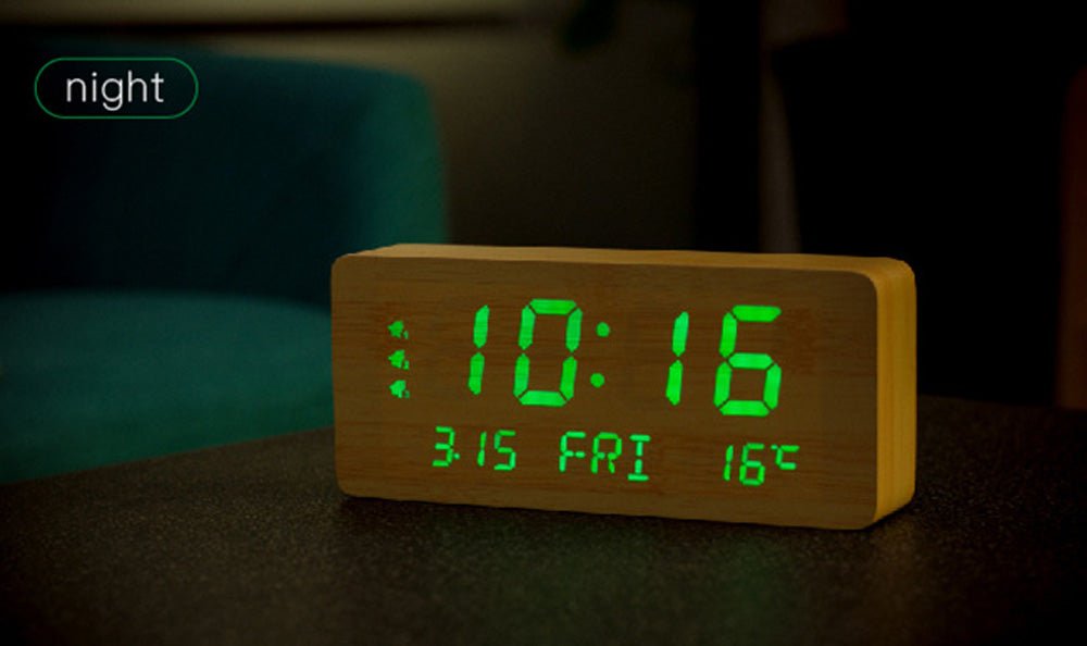 CRONY 1501 LED Perpetual Calendar Week Wooden Alarm Clock Thermometer Weekday Alarm Clock - Edragonmall.com