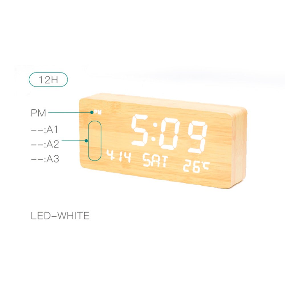 CRONY 1501 LED Perpetual Calendar Week Wooden Alarm Clock Thermometer Weekday Alarm Clock - Edragonmall.com