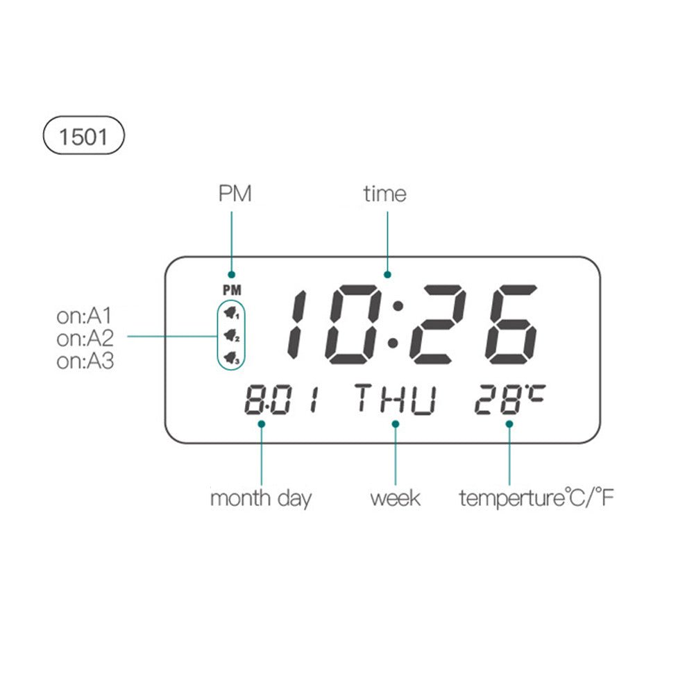 CRONY 1501 LED Perpetual Calendar Week Wooden Alarm Clock Thermometer Weekday Alarm Clock - Edragonmall.com