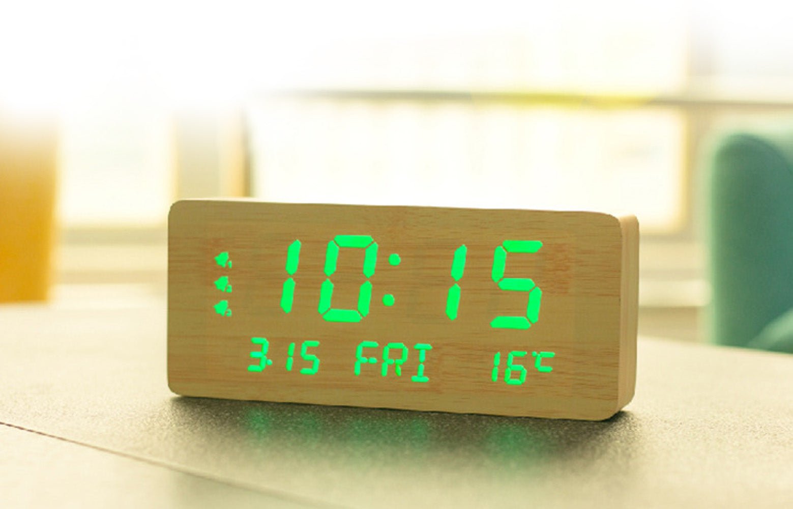 CRONY 1501 LED Perpetual Calendar Week Wooden Alarm Clock Thermometer Weekday Alarm Clock - Edragonmall.com