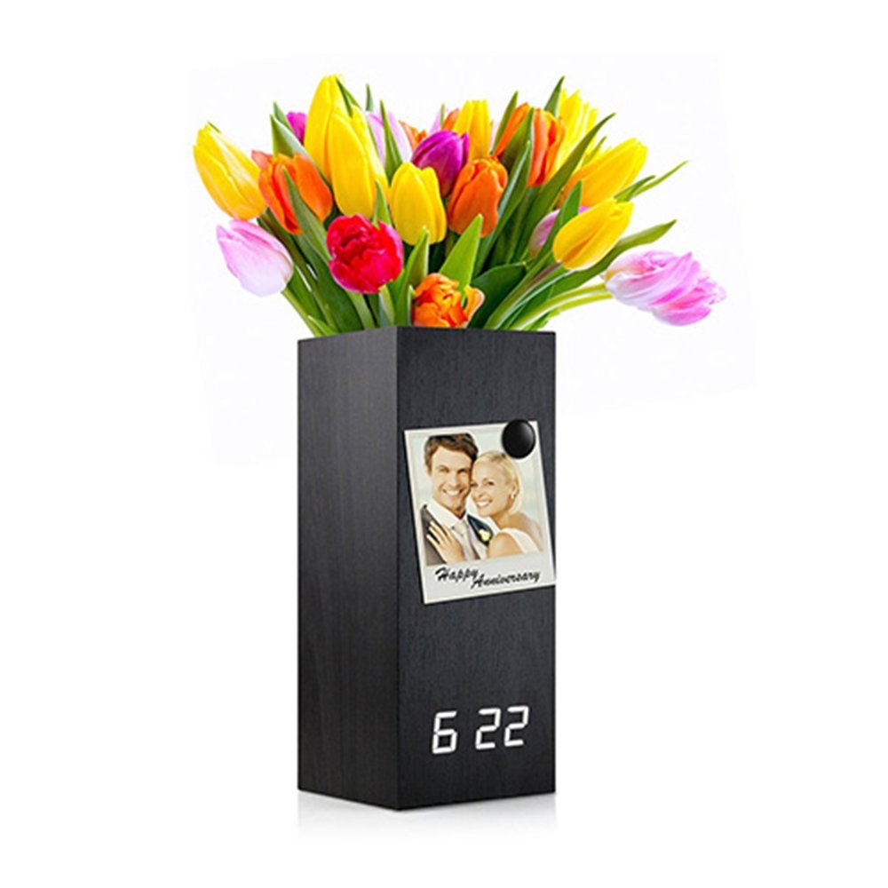 CRONY  2020 flower arranging clock wooden digital temperature pen holder alarm clock for gift