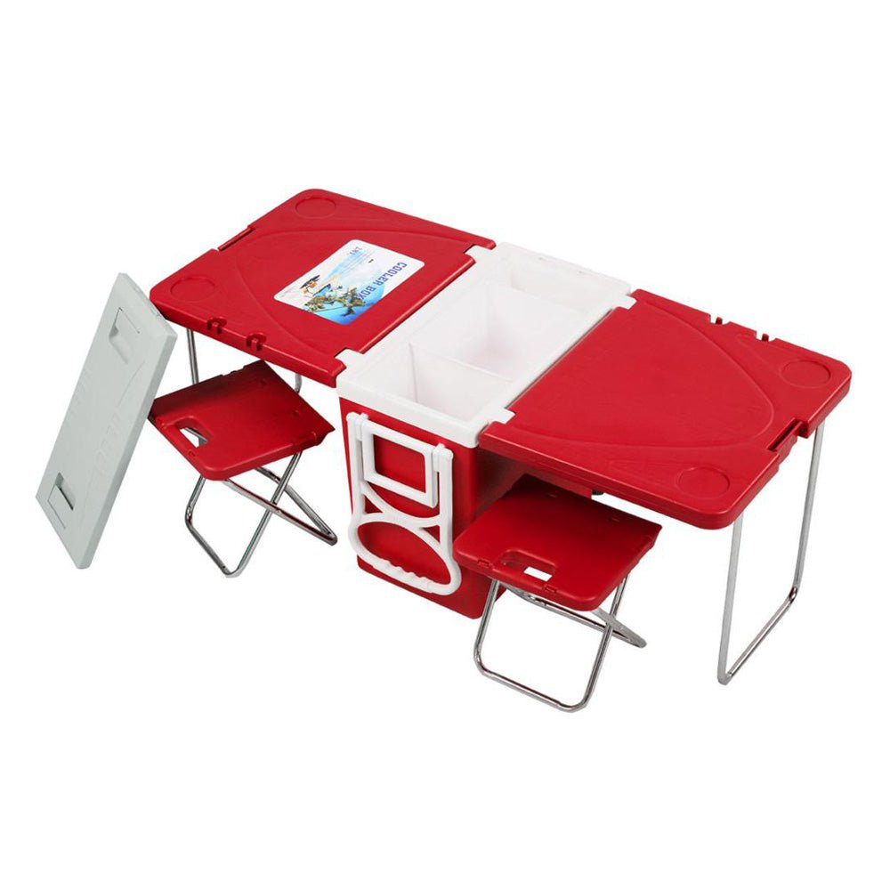 CRONY 28L two-chair plastic incubator with desk and chair Multi-function picnic table with cooling incubator | Red - Edragonmall.com