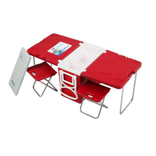 CRONY 28L two-chair plastic incubator with desk and chair Multi-function picnic table with cooling incubator | Red - Edragonmall.com