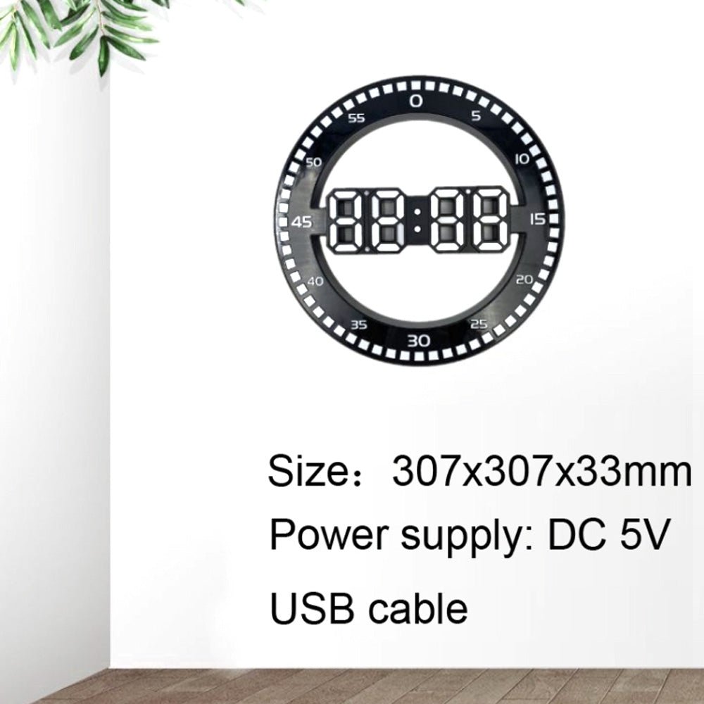 CRONY 3688L 3D bell belt running lamp Living Room 3D Wall Clock Big Screen LED Electronic Clock, Colour: Black+Green - Edragonmall.com