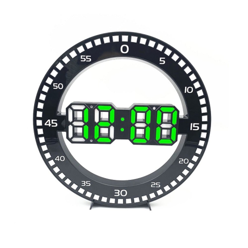 CRONY 3688L 3D bell belt running lamp Living Room 3D Wall Clock Big Screen LED Electronic Clock, Colour: Black+Green - Edragonmall.com