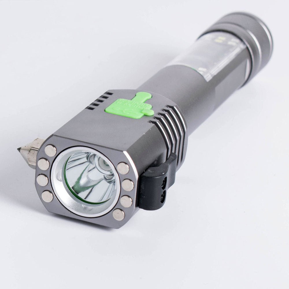 CRONY 502double solar alarm flashlight with compass and light alarm compass broken windows strong light flashlight - Edragonmall.com