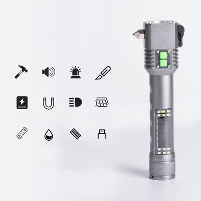 CRONY 502double solar alarm flashlight with compass and light alarm compass broken windows strong light flashlight - Edragonmall.com