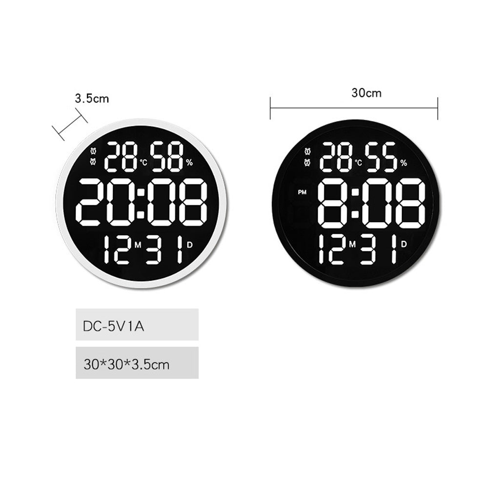 CRONY 6620 Wall clock 12 Inch LED Large Number Digital Wall Clock Temperature And Humidity Electronic Clock Modern Design Decoration Home Office clock 6620 - Edragonmall.com