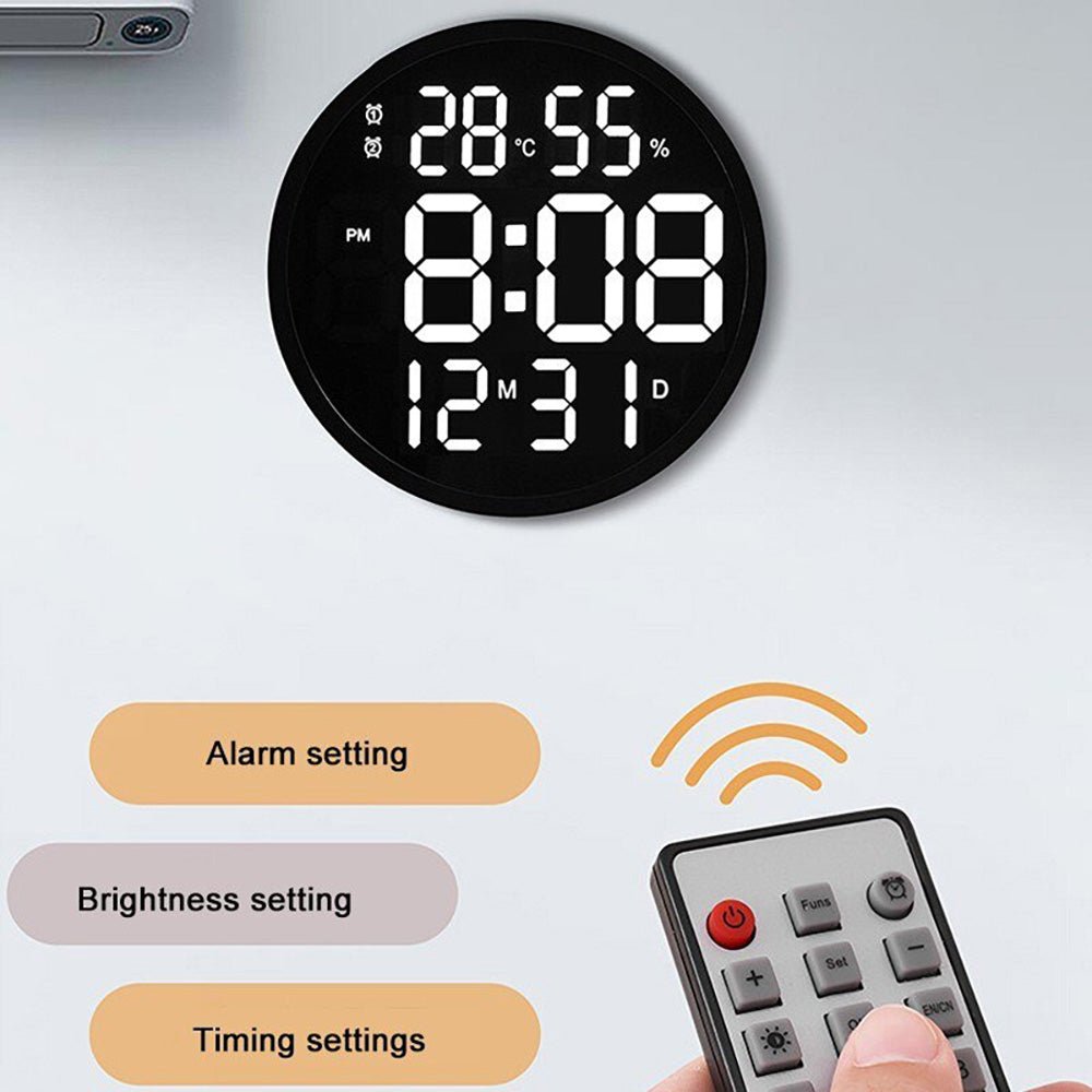 CRONY 6620 Wall clock 12 Inch LED Large Number Digital Wall Clock Temperature And Humidity Electronic Clock Modern Design Decoration Home Office clock 6620 - Edragonmall.com