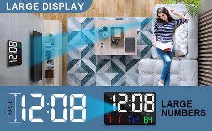 CRONY  717 White words wall clock Digital Clock Large Display,11.4" Digital Calendar Alarm Day Clock with Wireless Remote Control