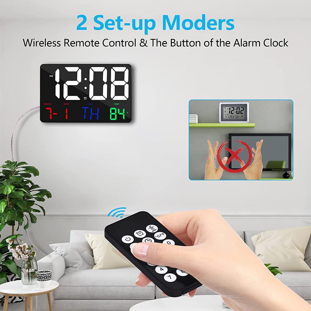 CRONY  717 White words wall clock Digital Clock Large Display,11.4" Digital Calendar Alarm Day Clock with Wireless Remote Control