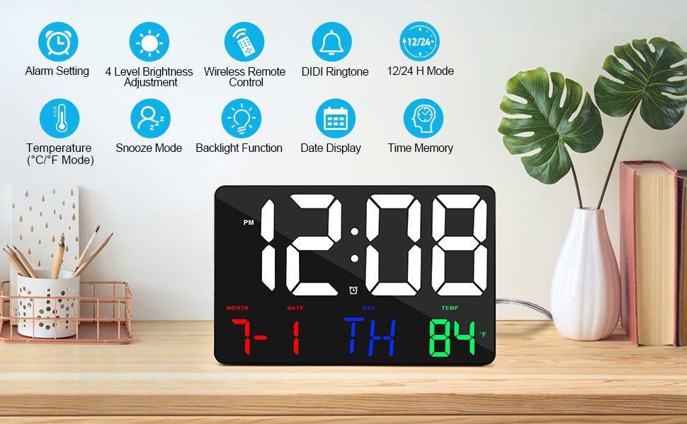 CRONY  717 White words wall clock Digital Clock Large Display,11.4" Digital Calendar Alarm Day Clock with Wireless Remote Control