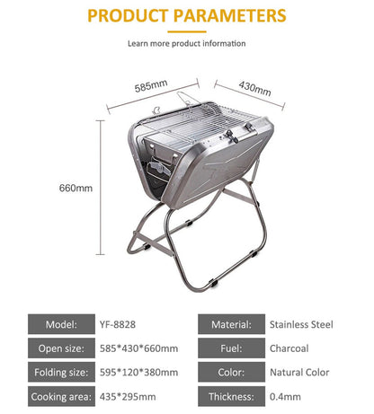 CRONY 8828 Portable grill Folding Stainless Steel Commercial Portable Outdoor Camping Charcoal Bbq Grill - Edragonmall.com