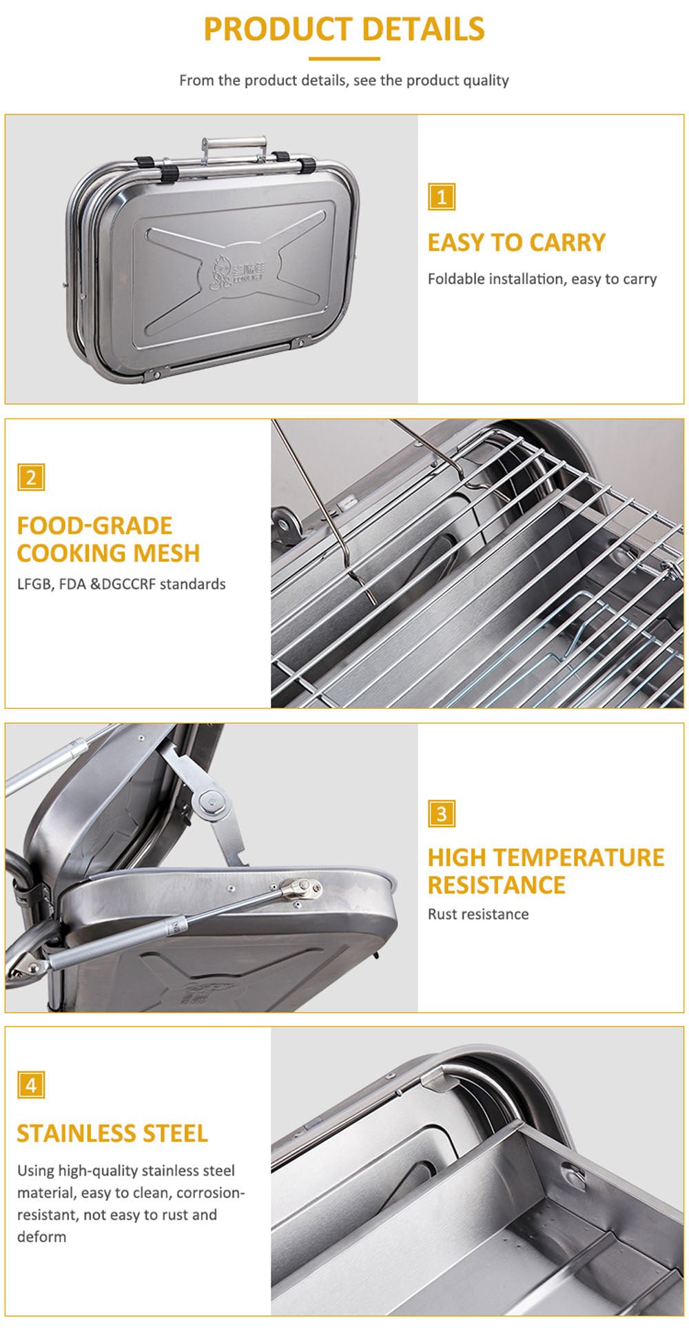 CRONY 8828 Portable grill Folding Stainless Steel Commercial Portable Outdoor Camping Charcoal Bbq Grill - Edragonmall.com