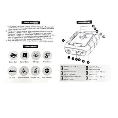 CRONY B03 Jumper Starter Car Charger jump Starter & Wireless Inflator Pump - Edragonmall.com