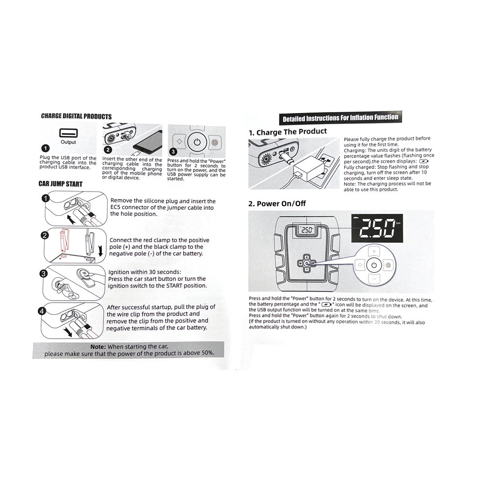 CRONY B03 Jumper Starter Car Charger jump Starter & Wireless Inflator Pump - Edragonmall.com